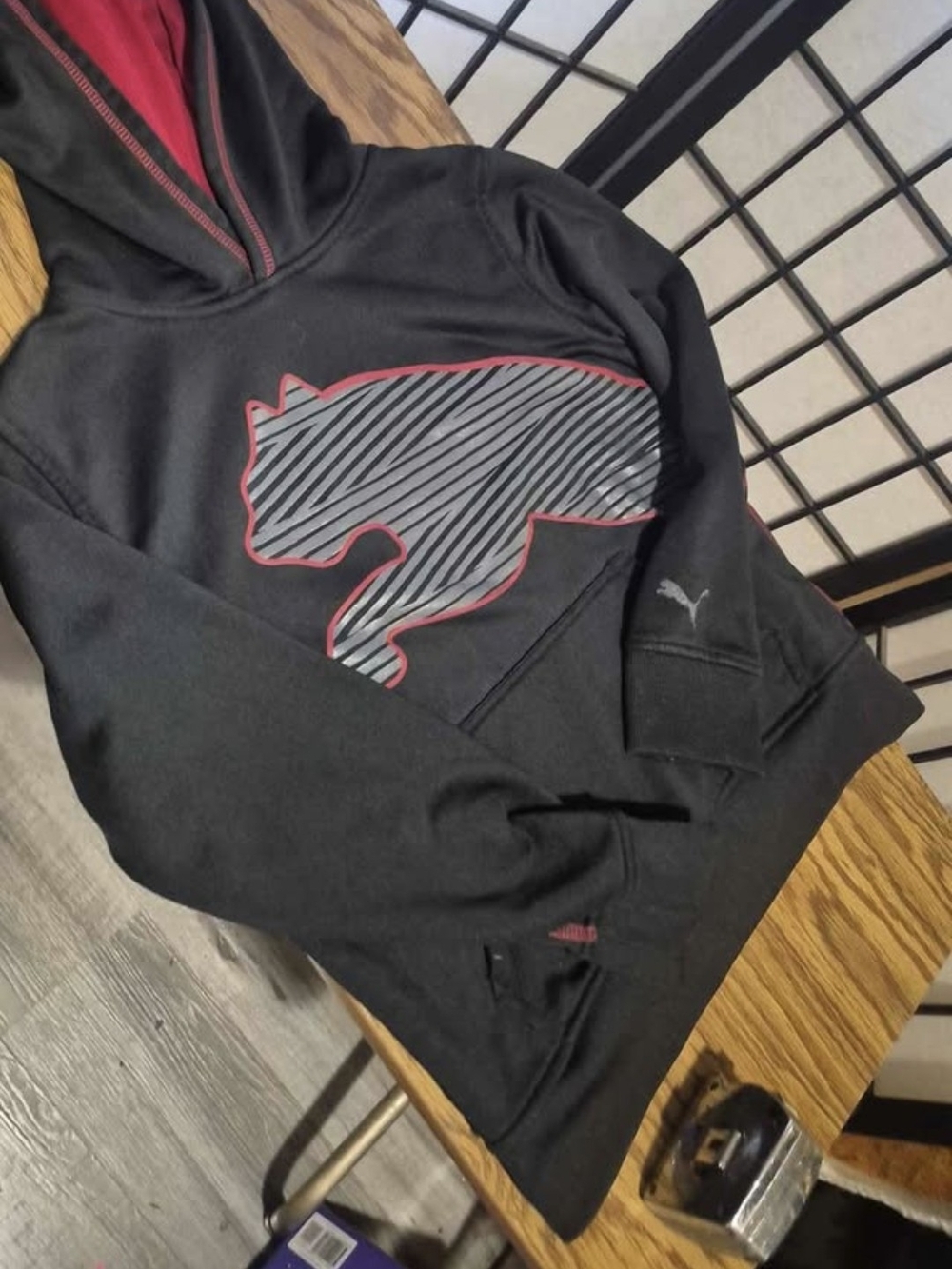 PUMA  Black Hoodie with Red-Trim Cat Logo Size 10-12